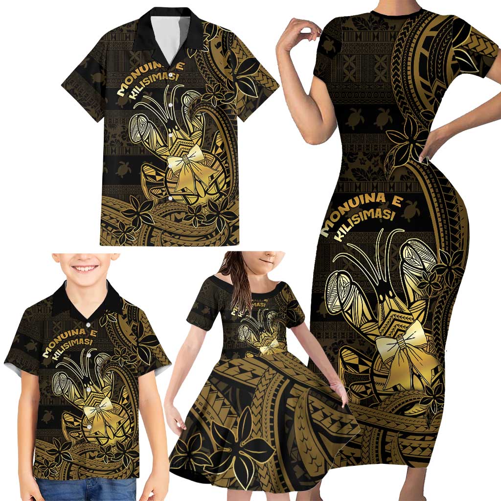 Niue Christmas Family Matching Short Sleeve Bodycon Dress and Hawaiian Shirt Niuean Crab Xmas Tribal Waves DT05 - Polynesian Pride