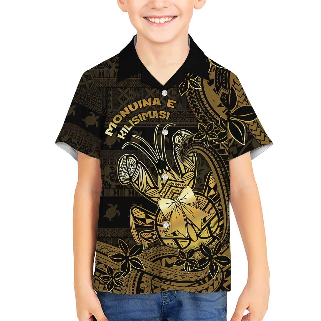 Niue Christmas Family Matching Summer Maxi Dress and Hawaiian Shirt Niuean Crab Xmas Tribal Waves DT05 Son's Shirt Gold - Polynesian Pride