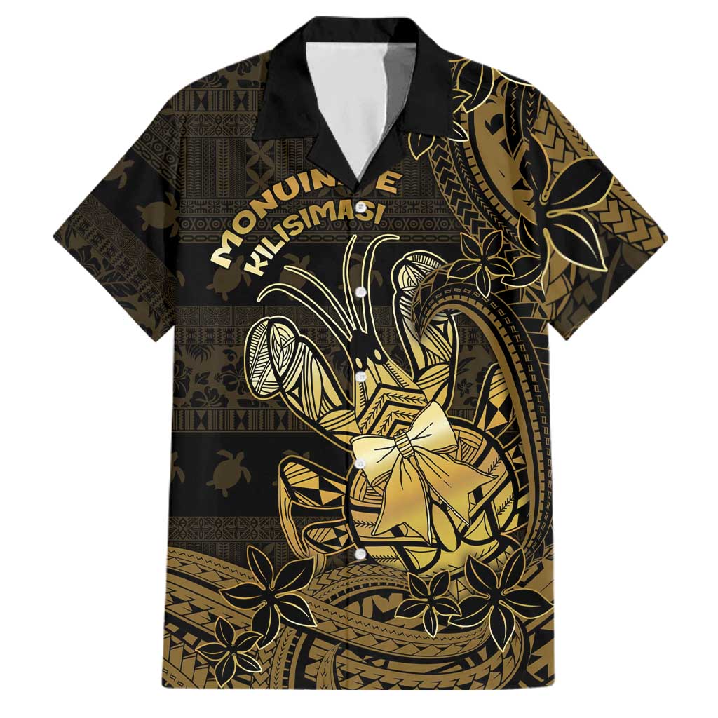 Niue Christmas Family Matching Tank Maxi Dress and Hawaiian Shirt Niuean Crab Xmas Tribal Waves DT05 Dad's Shirt - Short Sleeve Gold - Polynesian Pride