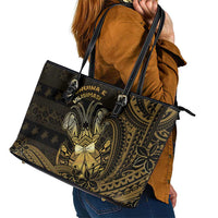 Niue Christmas Leather Tote Bag Niuean Crab Xmas Tribal Waves DT05 - Polynesian Pride
