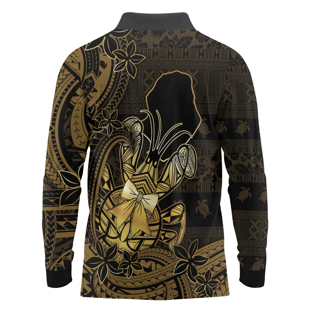 Niue Christmas Long Sleeve Polo Shirt Niuean Crab Xmas Tribal Waves - Polynesian Pride