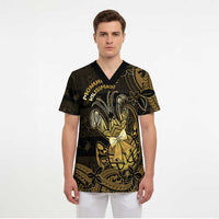 Niue Christmas Scrub Top Niuean Crab Xmas Tribal Waves - Polynesian Pride
