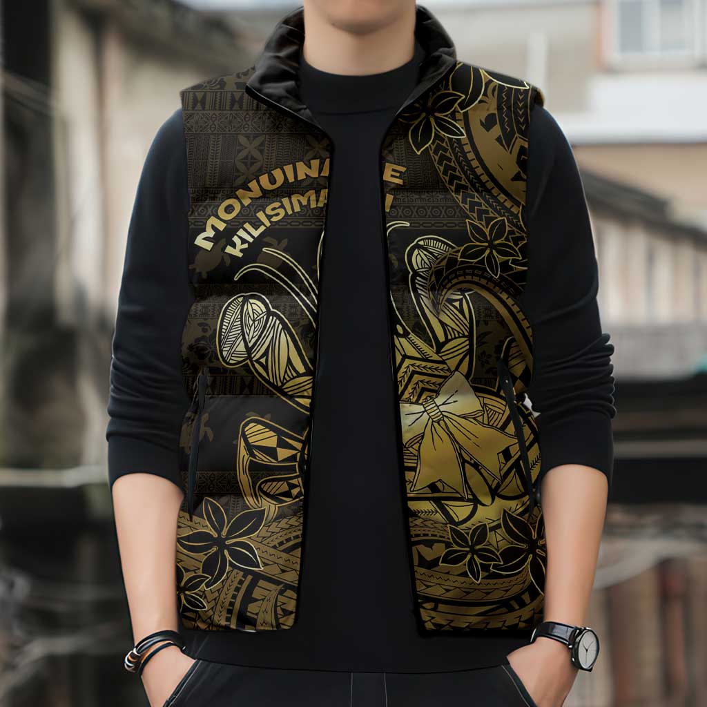 Niue Christmas Sleeveless Puffer Jacket Niuean Crab Xmas Tribal Waves - Polynesian Pride