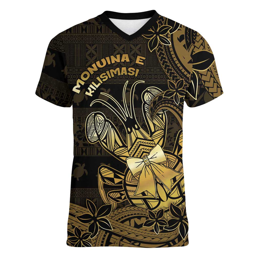 Niue Christmas Women V-Neck T-Shirt Niuean Crab Xmas Tribal Waves - Polynesian Pride