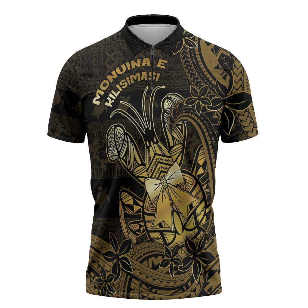 Niue Christmas Zipper Polo Shirt Niuean Crab Xmas Tribal Waves - Polynesian Pride