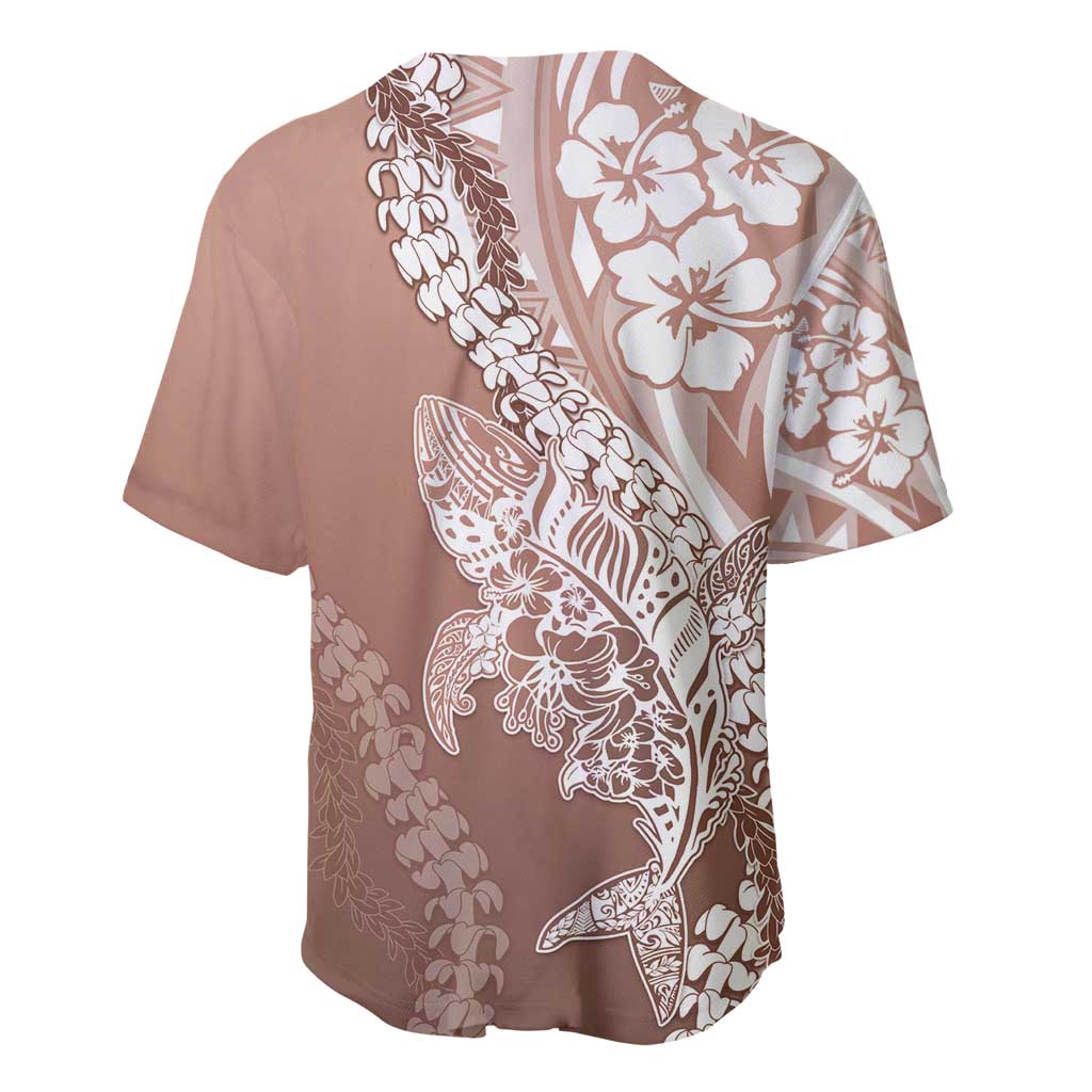 Hawaii Puakenikeni And Maile Lei Baseball Jersey Brown Polynesian Shark Tattoo DT05