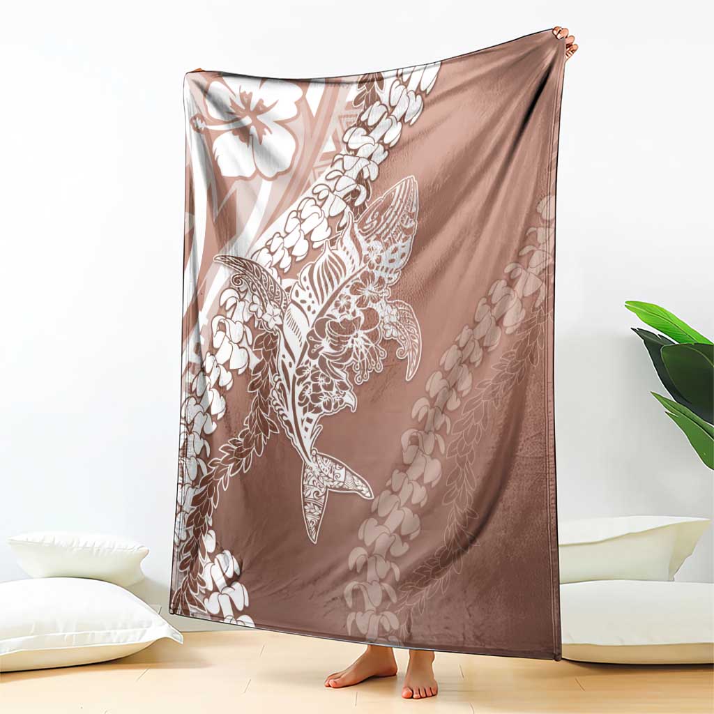 Hawaii Puakenikeni And Maile Lei Blanket Brown Polynesian Shark Tattoo DT05