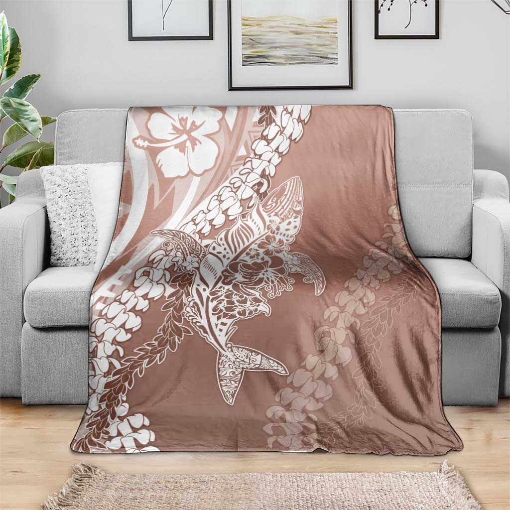 Hawaii Puakenikeni And Maile Lei Blanket Brown Polynesian Shark Tattoo DT05