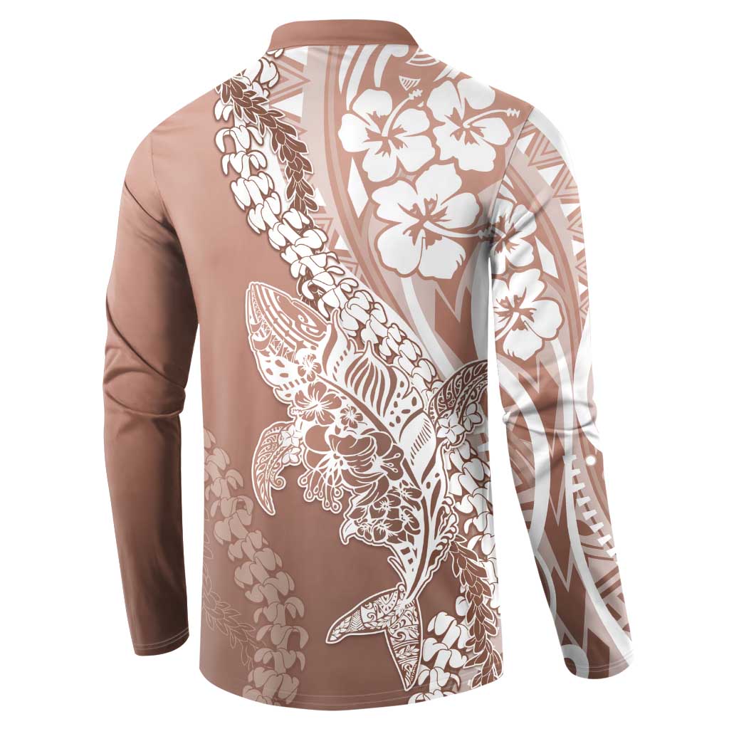Hawaii Puakenikeni And Maile Lei Button Sweatshirt Brown Polynesian Shark Tattoo DT05