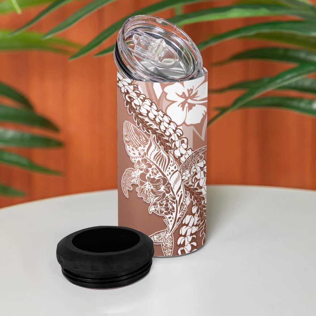 Hawaii Puakenikeni And Maile Lei 4 in 1 Can Cooler Tumbler Brown Polynesian Shark Tattoo DT05