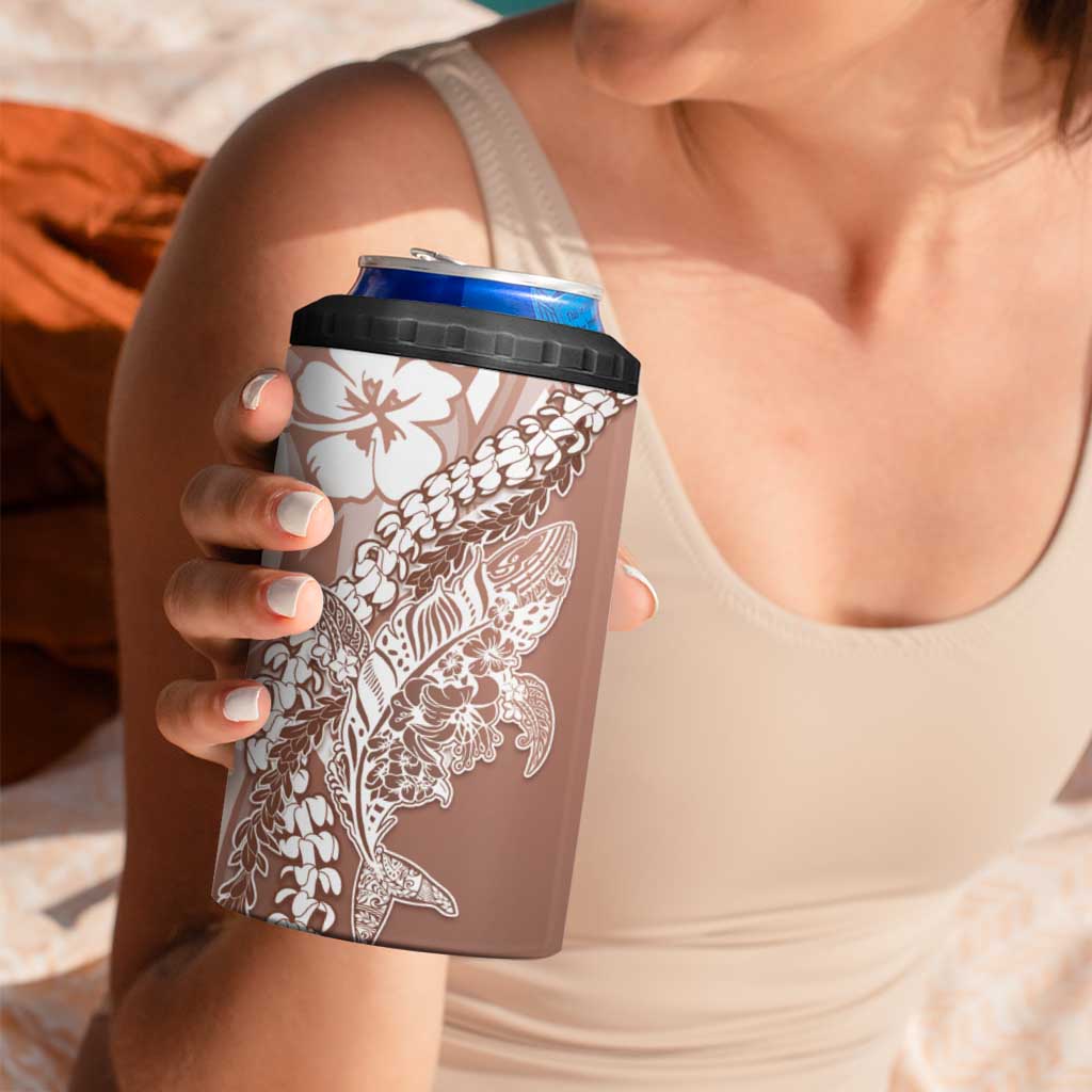 Hawaii Puakenikeni And Maile Lei 4 in 1 Can Cooler Tumbler Brown Polynesian Shark Tattoo DT05