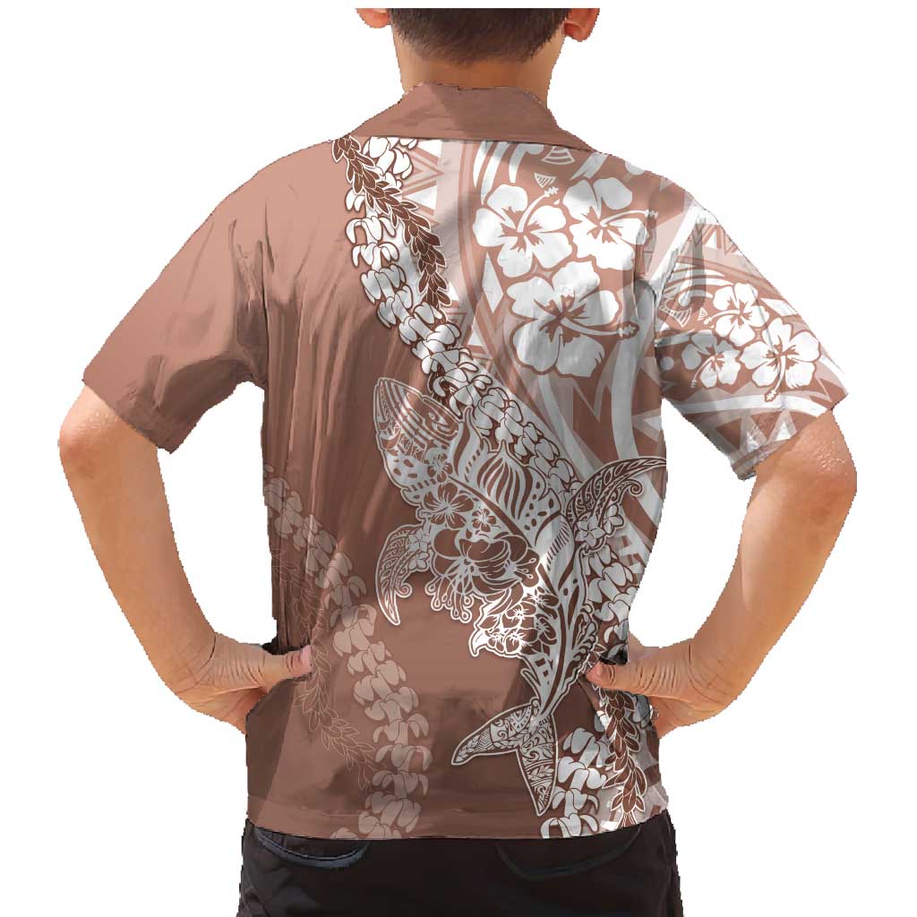 Hawaii Puakenikeni And Maile Lei Family Matching Mermaid Dress and Hawaiian Shirt Brown Polynesian Shark Tattoo DT05 - Polynesian Pride