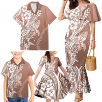 Hawaii Puakenikeni And Maile Lei Family Matching Mermaid Dress and Hawaiian Shirt Brown Polynesian Shark Tattoo DT05 - Polynesian Pride