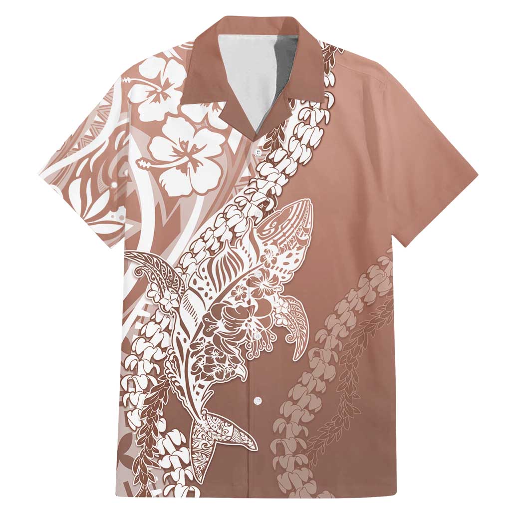 Hawaii Puakenikeni And Maile Lei Family Matching Mermaid Dress and Hawaiian Shirt Brown Polynesian Shark Tattoo DT05 Dad's Shirt - Short Sleeve Brown - Polynesian Pride