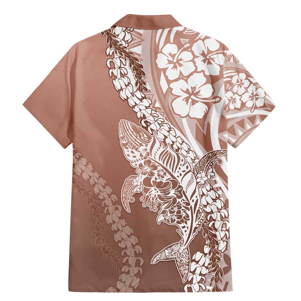 Hawaii Puakenikeni And Maile Lei Family Matching Mermaid Dress and Hawaiian Shirt Brown Polynesian Shark Tattoo DT05 - Polynesian Pride