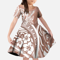 Hawaii Puakenikeni & Maile Lei – Family Matching Dress & Hawaiian Shirt – Polynesian Shark Brown DT05 Daughter's Dress Brown - Polynesian Pride