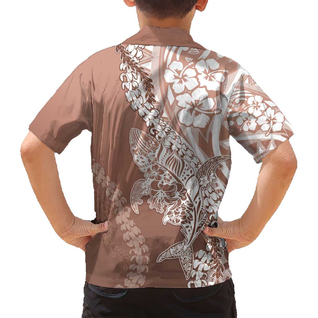 Hawaii Puakenikeni And Maile Lei Family Matching Off Shoulder Maxi Dress and Hawaiian Shirt Brown Polynesian Shark Tattoo DT05 - Polynesian Pride