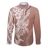 Hawaii Puakenikeni And Maile Lei Family Matching Off Shoulder Maxi Dress and Hawaiian Shirt Brown Polynesian Shark Tattoo DT05 Dad's Shirt - Long Sleeve Brown - Polynesian Pride