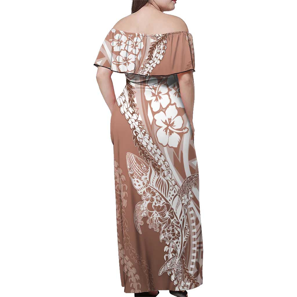 Hawaii Puakenikeni And Maile Lei Family Matching Off Shoulder Maxi Dress and Hawaiian Shirt Brown Polynesian Shark Tattoo DT05 - Polynesian Pride