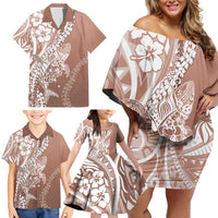Hawaii Puakenikeni And Maile Lei Family Matching Off Shoulder Short Dress and Hawaiian Shirt Brown Polynesian Shark Tattoo DT05 - Polynesian Pride