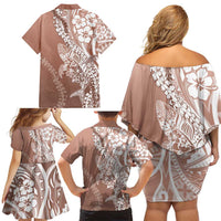 Hawaii Puakenikeni And Maile Lei Family Matching Off Shoulder Short Dress and Hawaiian Shirt Brown Polynesian Shark Tattoo DT05 - Polynesian Pride