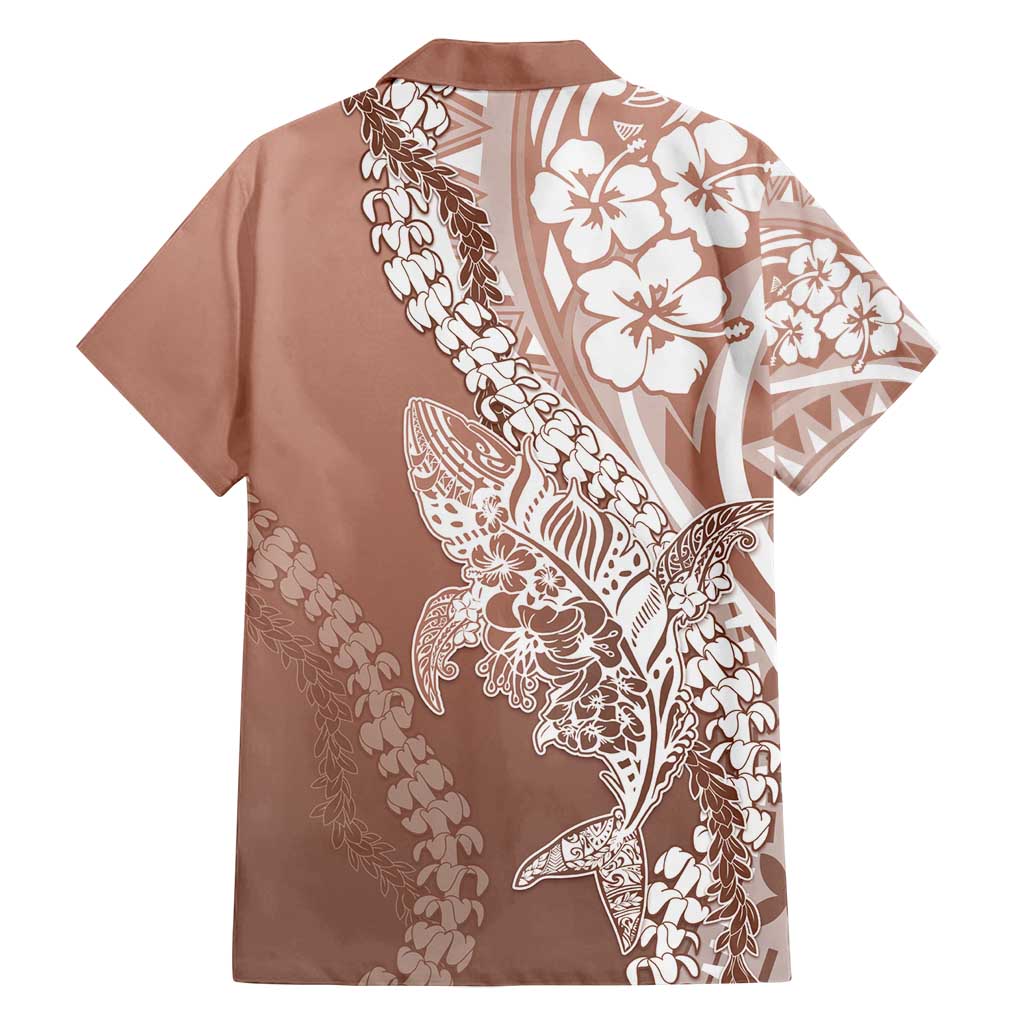 Hawaii Puakenikeni And Maile Lei Family Matching Off Shoulder Short Dress and Hawaiian Shirt Brown Polynesian Shark Tattoo DT05 - Polynesian Pride