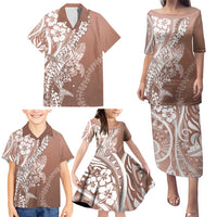 Hawaii Puakenikeni And Maile Lei Family Matching Puletasi and Hawaiian Shirt Brown Polynesian Shark Tattoo DT05 - Polynesian Pride