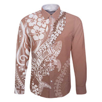 Hawaii Puakenikeni And Maile Lei Family Matching Puletasi and Hawaiian Shirt Brown Polynesian Shark Tattoo DT05 Dad's Shirt - Long Sleeve Brown - Polynesian Pride