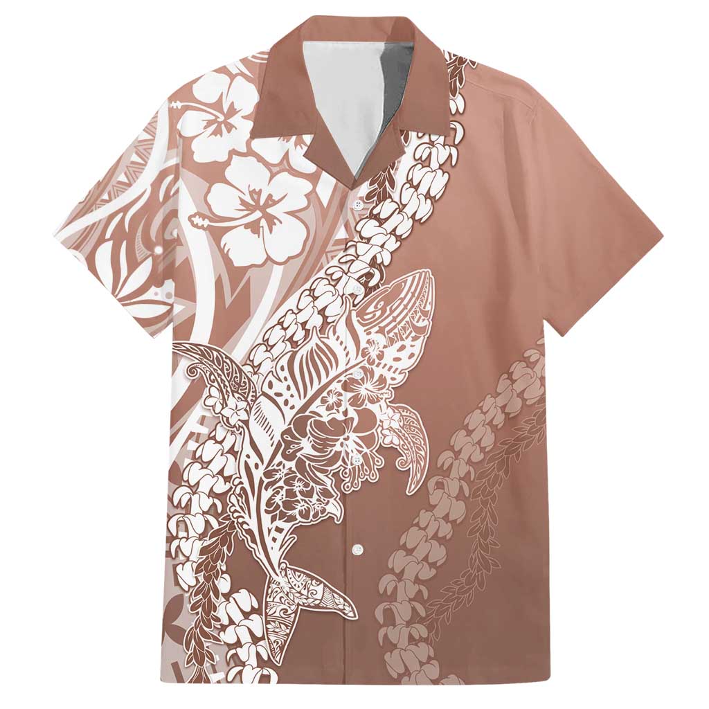 Hawaii Puakenikeni And Maile Lei Family Matching Short Sleeve Bodycon Dress and Hawaiian Shirt Brown Polynesian Shark Tattoo DT05 Dad's Shirt - Short Sleeve Brown - Polynesian Pride