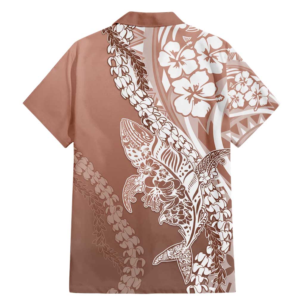 Hawaii Puakenikeni And Maile Lei Family Matching Short Sleeve Bodycon Dress and Hawaiian Shirt Brown Polynesian Shark Tattoo DT05 - Polynesian Pride