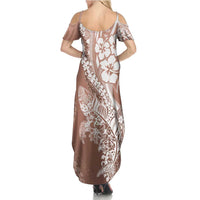 Hawaii Puakenikeni And Maile Lei Family Matching Summer Maxi Dress and Hawaiian Shirt Brown Polynesian Shark Tattoo DT05 - Polynesian Pride