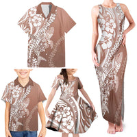 Hawaii Puakenikeni And Maile Lei Family Matching Tank Maxi Dress and Hawaiian Shirt Brown Polynesian Shark Tattoo DT05 - Polynesian Pride