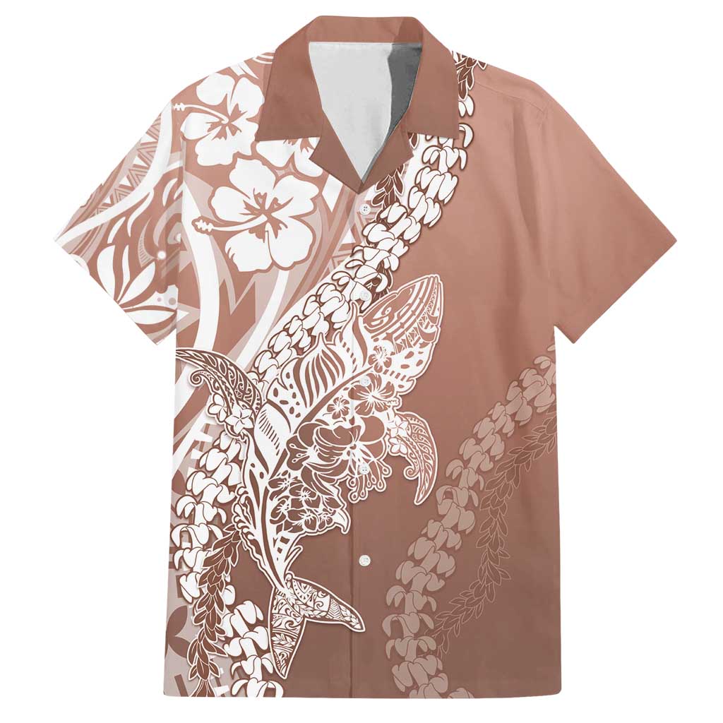 Hawaii Puakenikeni And Maile Lei Family Matching Tank Maxi Dress and Hawaiian Shirt Brown Polynesian Shark Tattoo DT05 Dad's Shirt - Short Sleeve Brown - Polynesian Pride