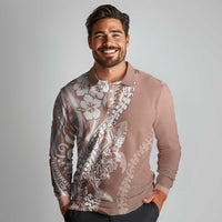 Hawaii Puakenikeni And Maile Lei Long Sleeve Polo Shirt Brown Polynesian Shark Tattoo DT05