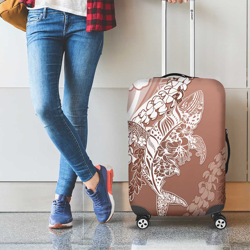Hawaii Puakenikeni And Maile Lei Luggage Cover Brown Polynesian Shark Tattoo DT05