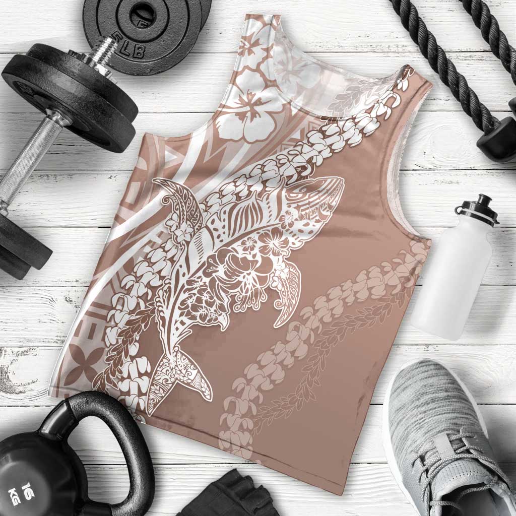 Hawaii Puakenikeni And Maile Lei Men Tank Top Brown Polynesian Shark Tattoo DT05
