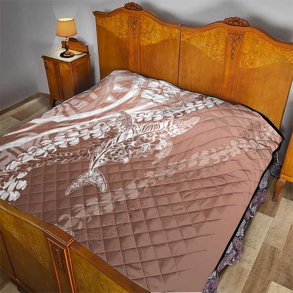 Hawaii Puakenikeni And Maile Lei Quilt Brown Polynesian Shark Tattoo DT05