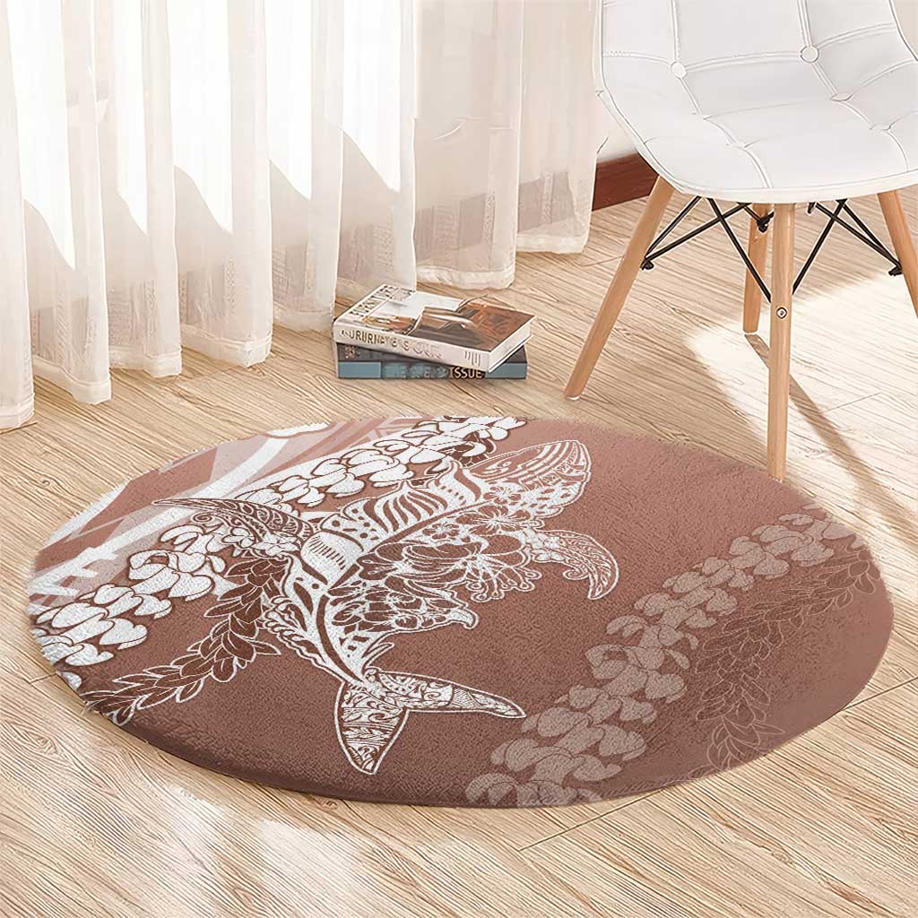 Hawaii Puakenikeni And Maile Lei Round Carpet Brown Polynesian Shark Tattoo DT05