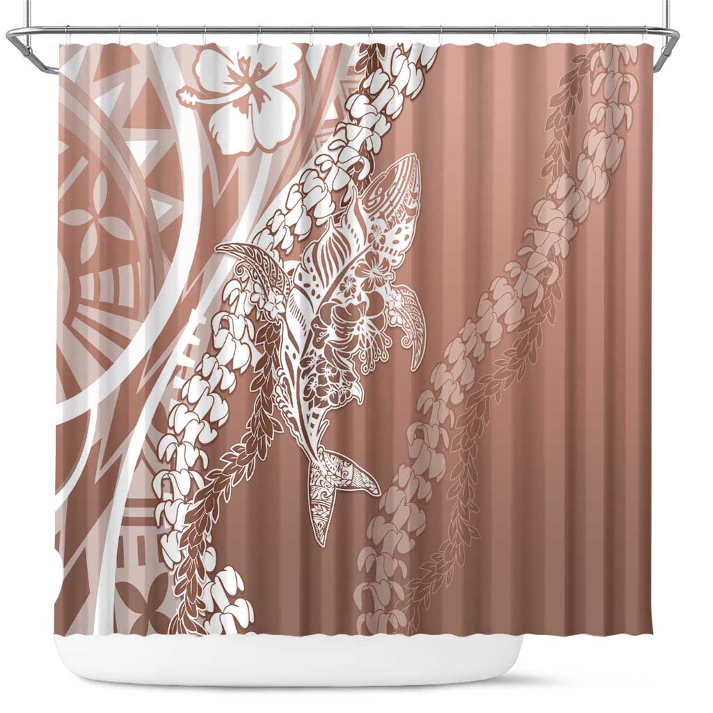 Hawaii Puakenikeni And Maile Lei Shower Curtain Brown Polynesian Shark Tattoo DT05
