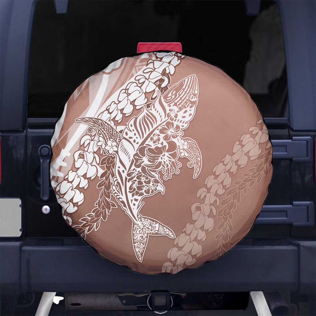 Hawaii Puakenikeni And Maile Lei Spare Tire Cover Brown Polynesian Shark Tattoo DT05