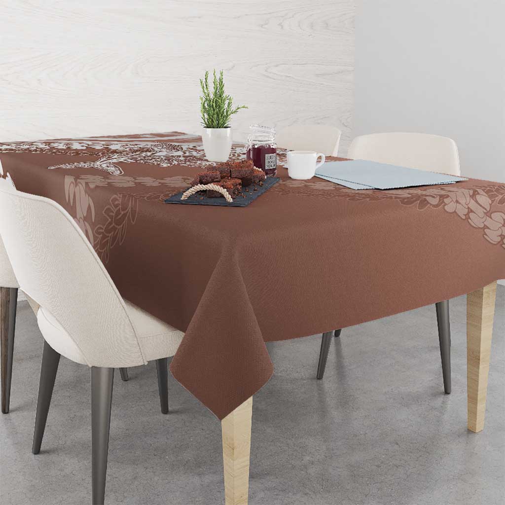 Hawaii Puakenikeni And Maile Lei Tablecloth Brown Polynesian Shark Tattoo DT05