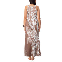 Hawaii Puakenikeni And Maile Lei Tank Maxi Dress Brown Polynesian Shark Tattoo DT05