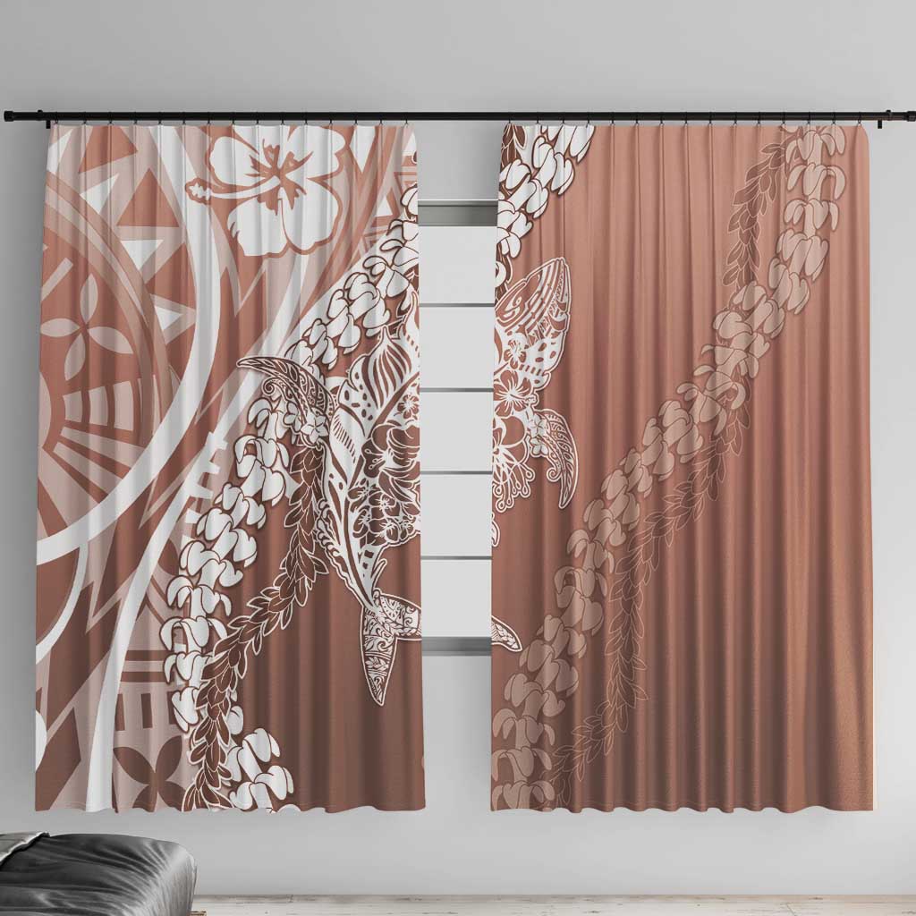 Hawaii Puakenikeni And Maile Lei Window Curtain Brown Polynesian Shark Tattoo DT05