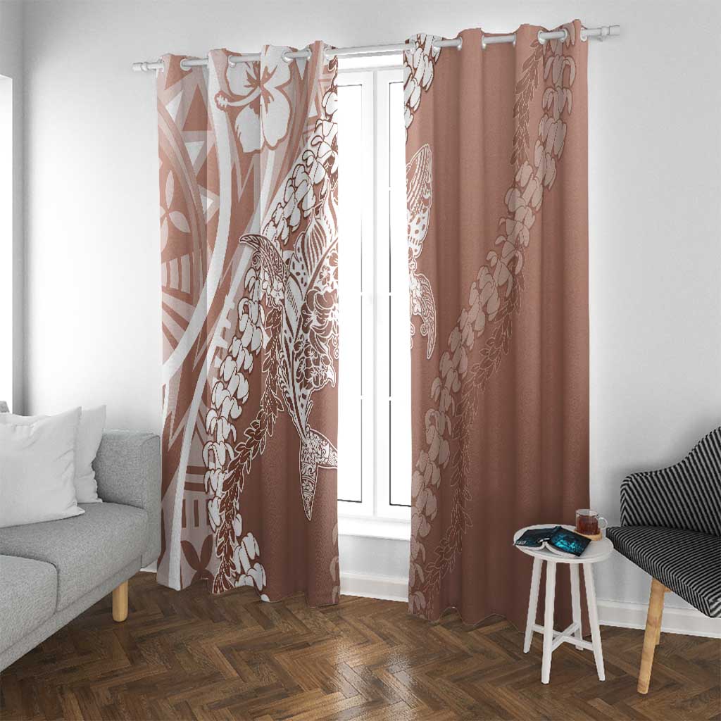 Hawaii Puakenikeni And Maile Lei Window Curtain Brown Polynesian Shark Tattoo DT05