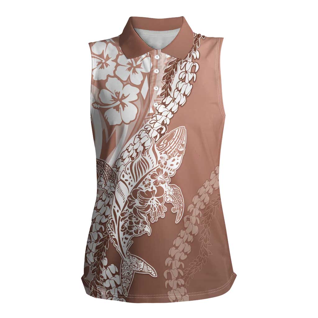 Hawaii Puakenikeni And Maile Lei Women Sleeveless Polo Shirt Brown Polynesian Shark Tattoo DT05 Female Brown - Polynesian Pride