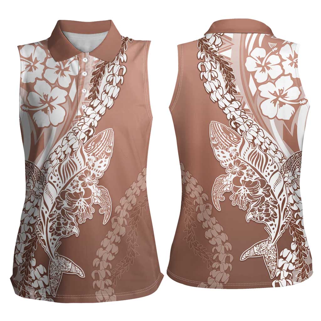 Hawaii Puakenikeni And Maile Lei Women Sleeveless Polo Shirt Brown Polynesian Shark Tattoo DT05 - Polynesian Pride
