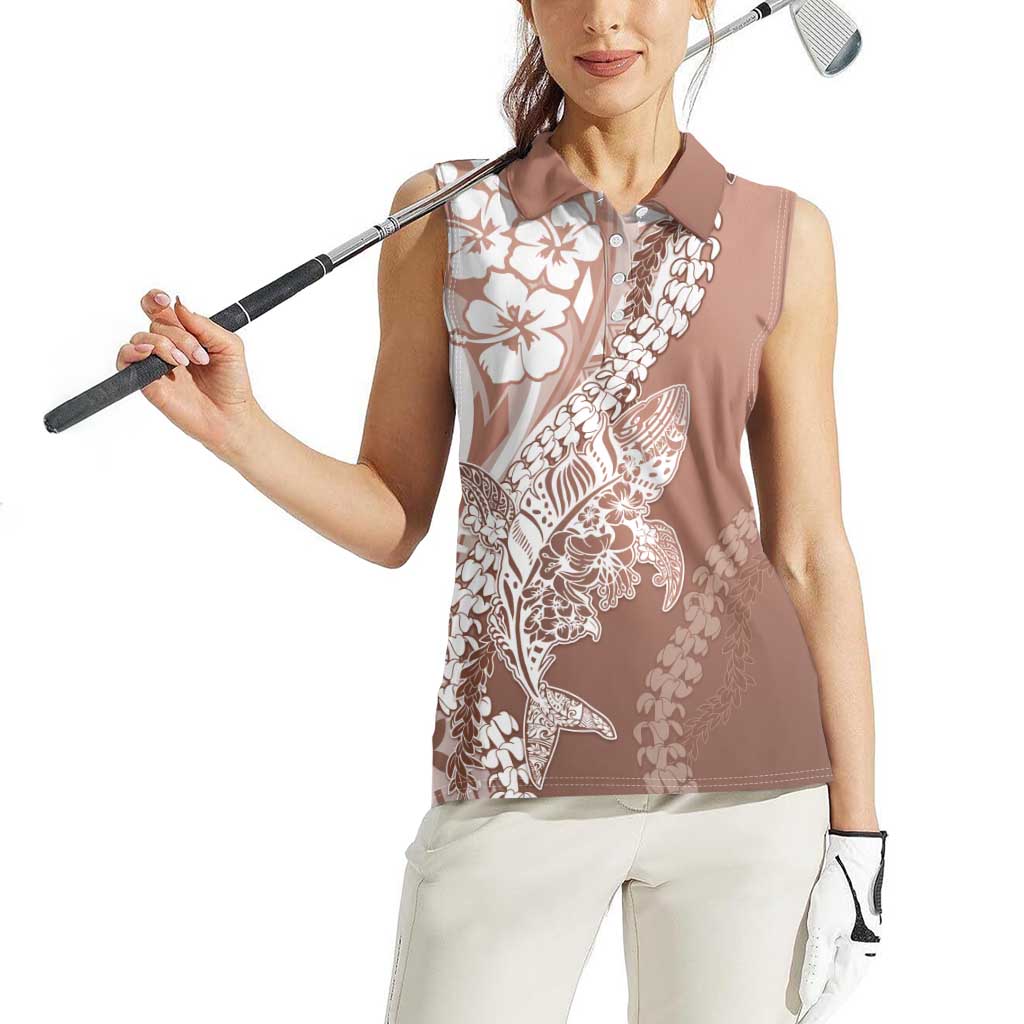 Hawaii Puakenikeni And Maile Lei Women Sleeveless Polo Shirt Brown Polynesian Shark Tattoo DT05 - Polynesian Pride