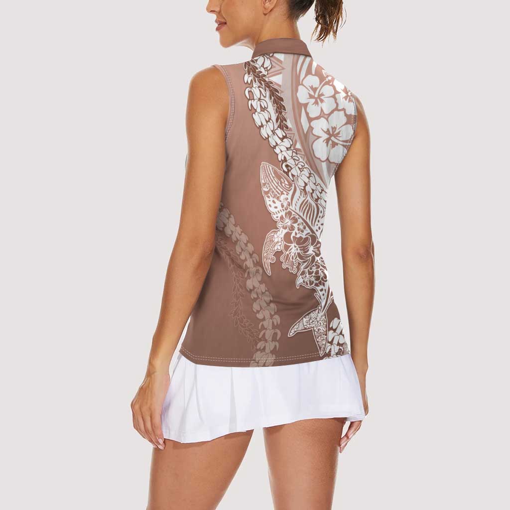 Hawaii Puakenikeni And Maile Lei Women Sleeveless Polo Shirt Brown Polynesian Shark Tattoo DT05 - Polynesian Pride