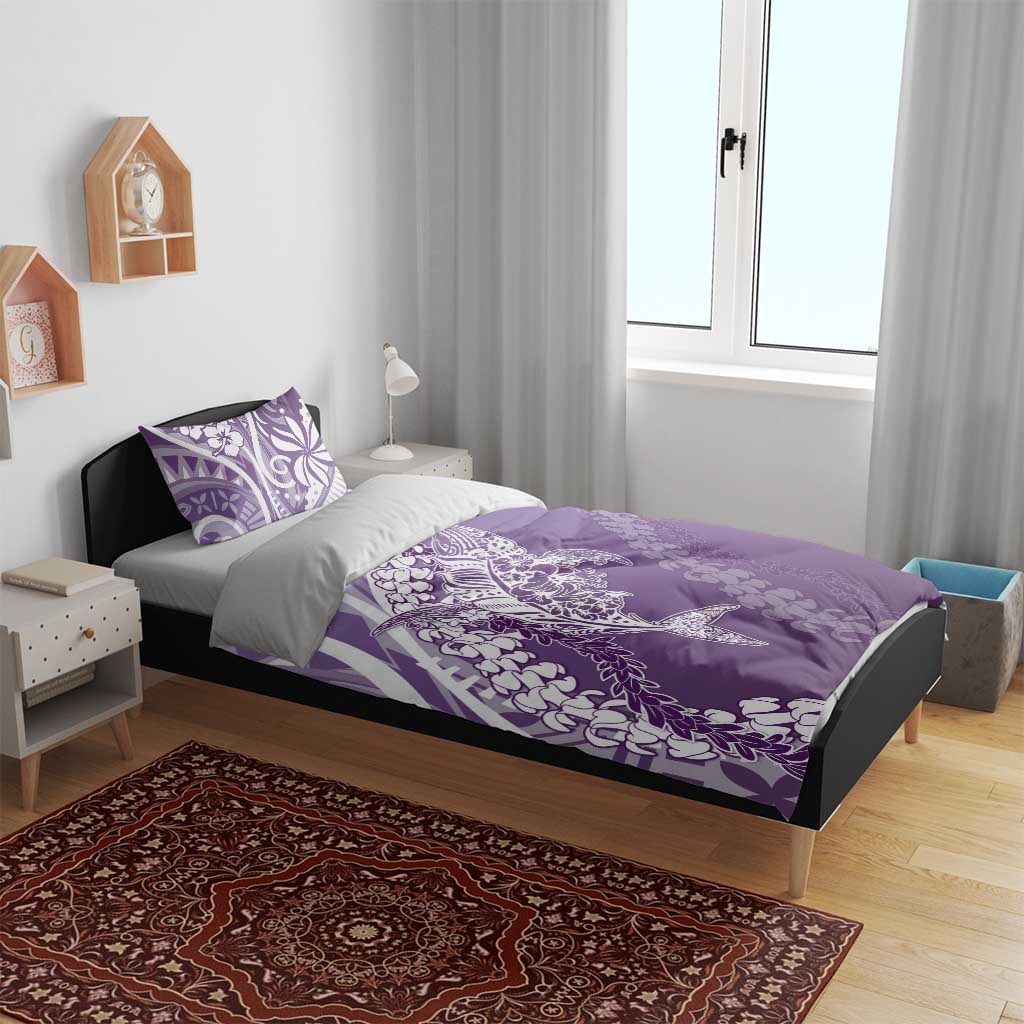 Hawaii Puakenikeni And Maile Lei Bedding Set Violet Polynesian Shark Tattoo DT05