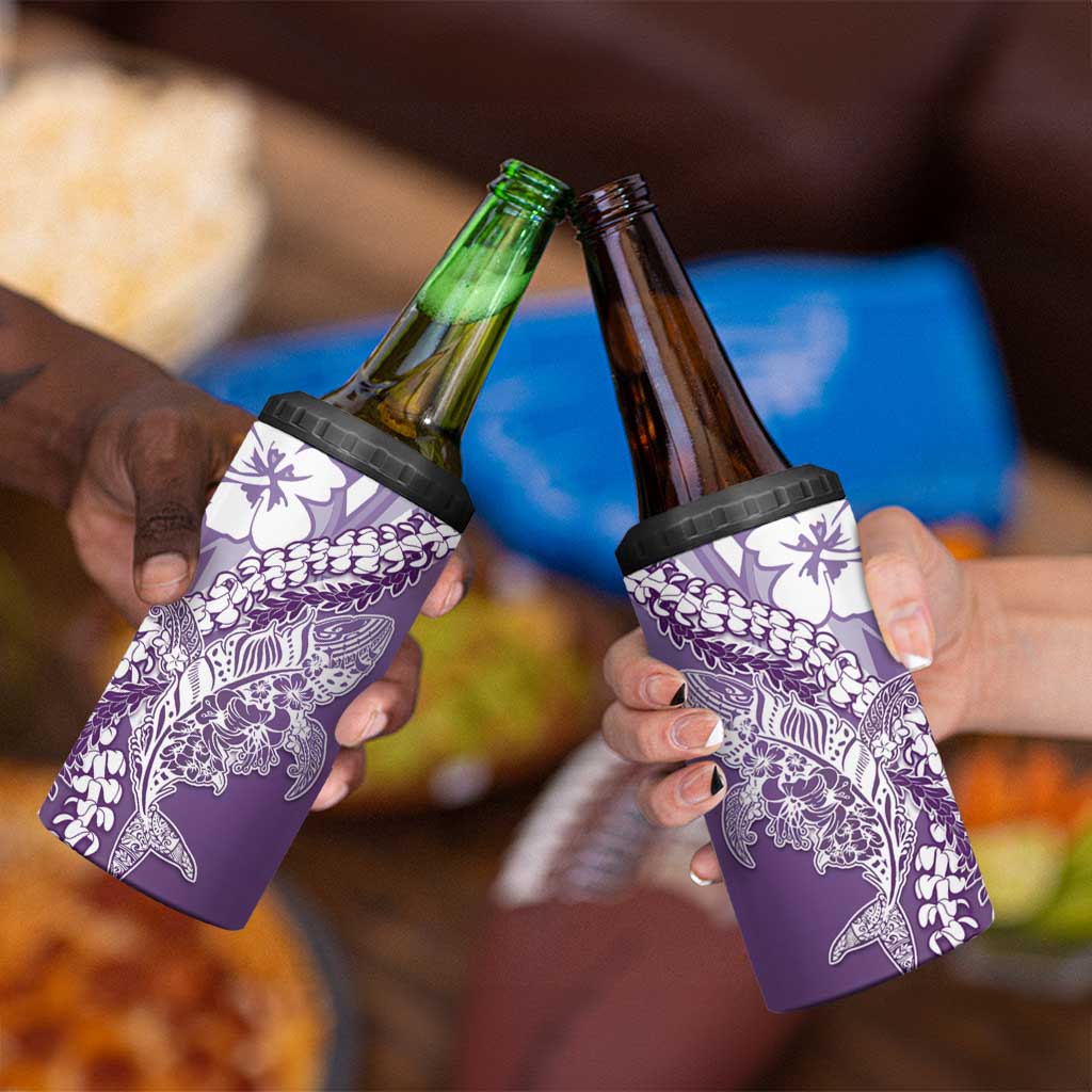 Hawaii Puakenikeni And Maile Lei 4 in 1 Can Cooler Tumbler Violet Polynesian Shark Tattoo DT05